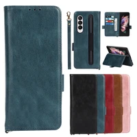 wallet flip case for samsung galaxy z fold 3 fold3 5g genuine leather case for galaxy z fold3 foldable phone cover pen slot
