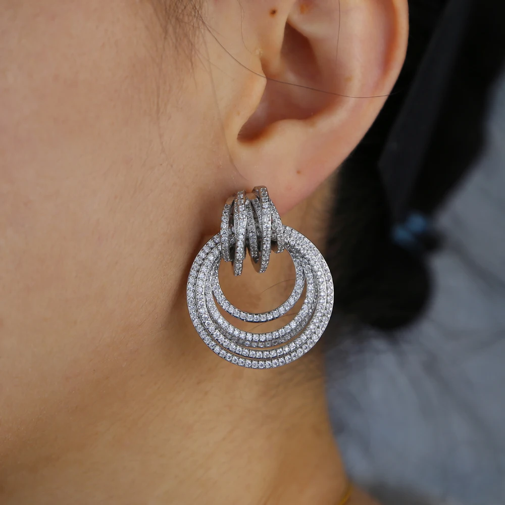 Серьги-гвоздики женские круглые с фианитами ювелирные украшения для ушей