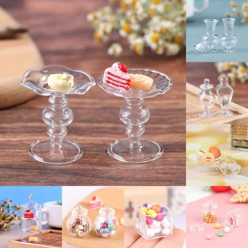 

1:12 Dollhouse Miniature Mini Doll Accessories Toys Transparent Candy Fruit Jar Candy Bottle Model Families Gift