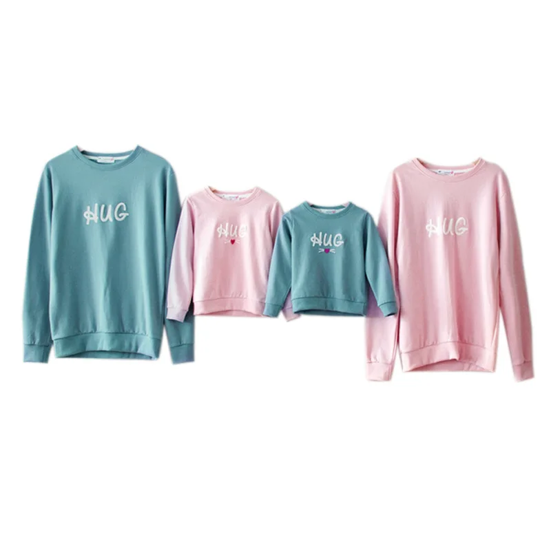 Комплект одежды для родителей и детей хлопковая толстовка с капюшоном надписью