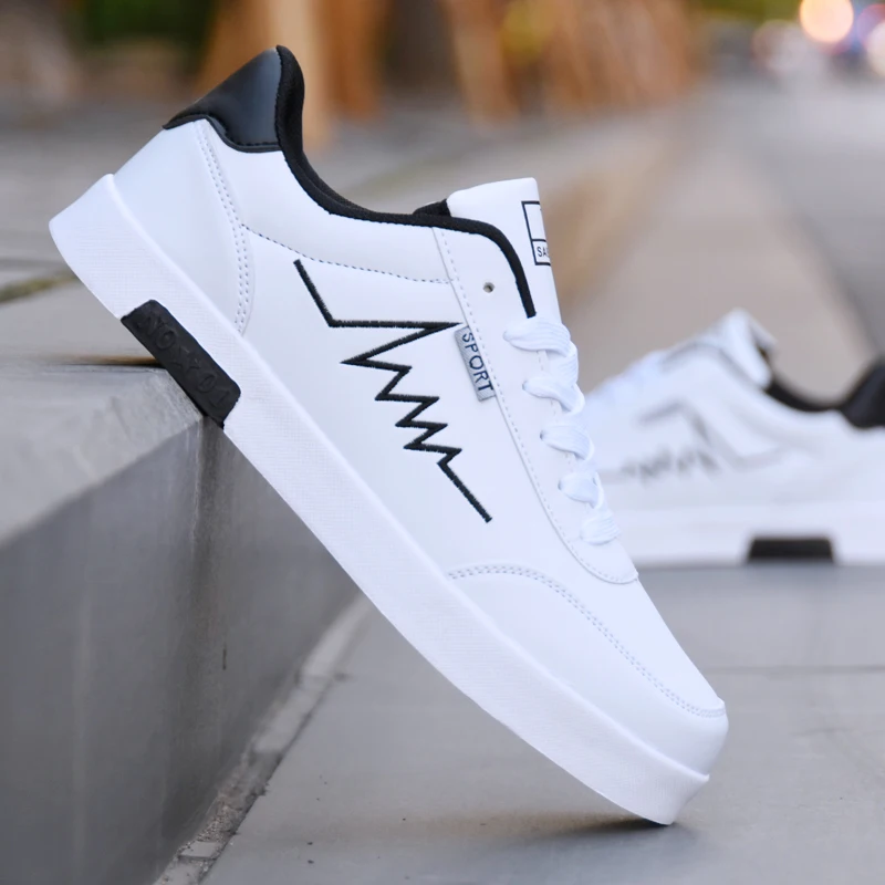 

Fashion Men Vulcanize Shoes Soft Comfortable Leather Shoes Men Lightweight White Shoes Non-slip Male Sneakers tenis masculino