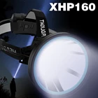 Xhp160 самый яркий светодиодный налобный фонарь, головсветильник фонарь, налсветильник ный фонарь, фонарик, фонарик 32 Вт, 3*18650 батареи, внешний аккумулятор, 7800 мАч