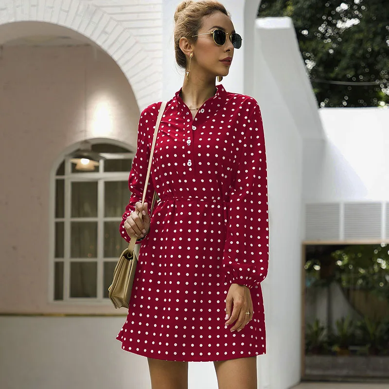 Heliar с v-образным вырезом в горошек платье шерстяное на пуговицах тянется талии