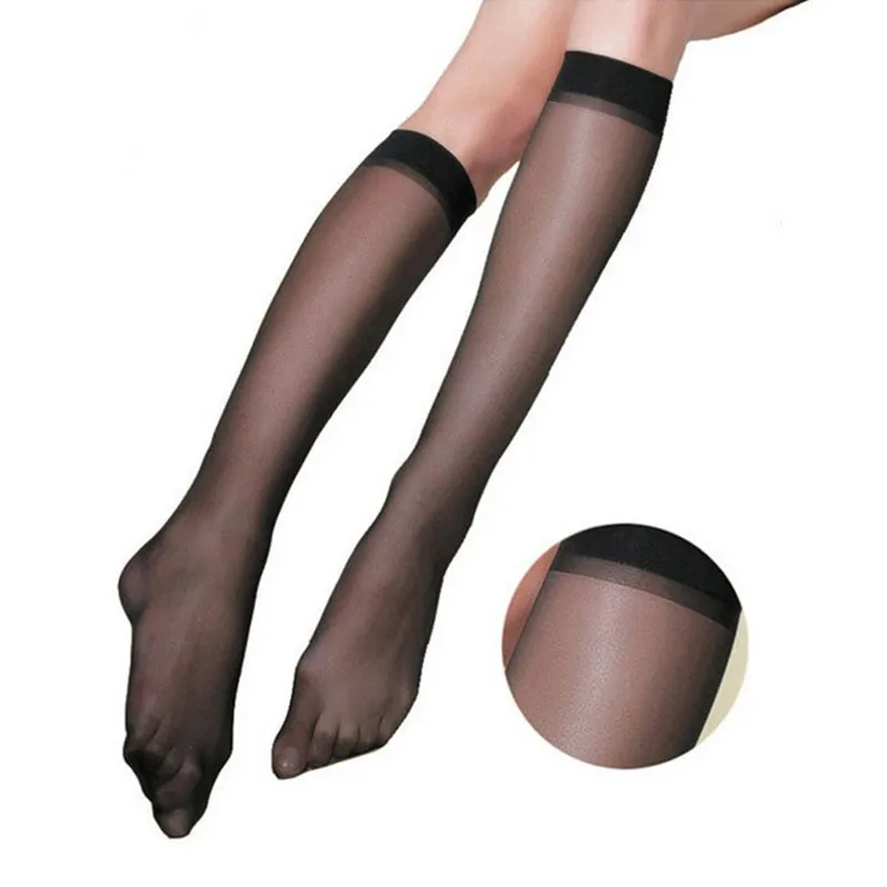 

1pair Fashion Women's Nylon Socks Ultrathin Sexy Stockings Solid Transparent Over Knee Socks Crystal Silk Sock