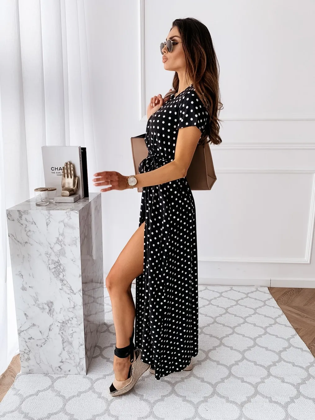 

Women Dresses Summer Fashion Polka Dot Split Boho Dress Women Casual Beach Vacation Long Dresses Vestido De Mujer YS9885