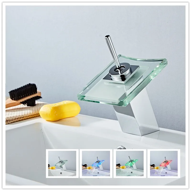 Смеситель для ванной комнаты со светодиодной подсветкой хромированная латунь