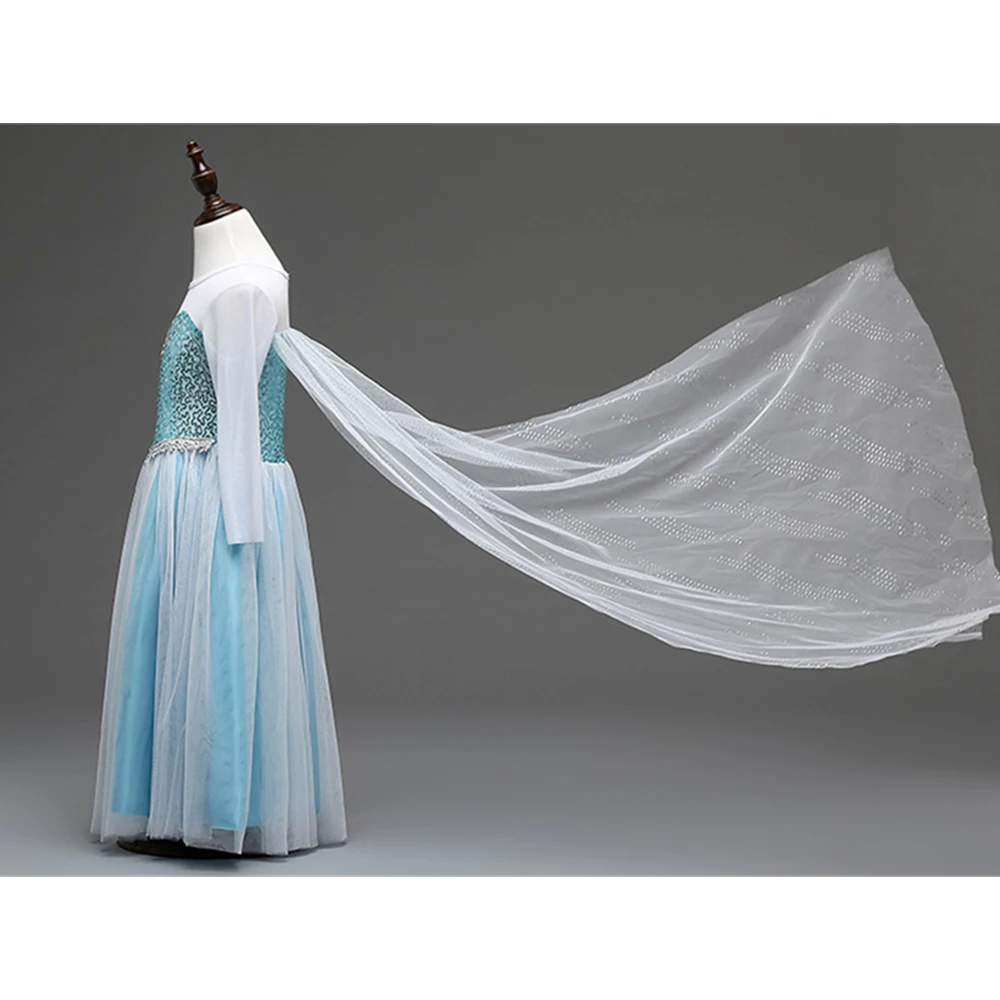 Summer Party Girls Fancy Fairy Long Sleeve Tulle Dress with Tail Fantasia Elsa Princess Snow Queen Kids Elza Up | Детская одежда и