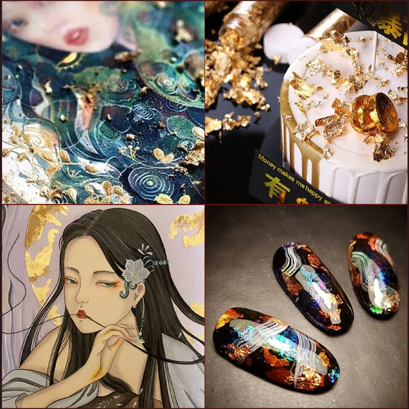 

2021 New 6 Colors Gold Leaf Gilding Resin Flakes Metallic Foil Flakes Painting Resin Arts