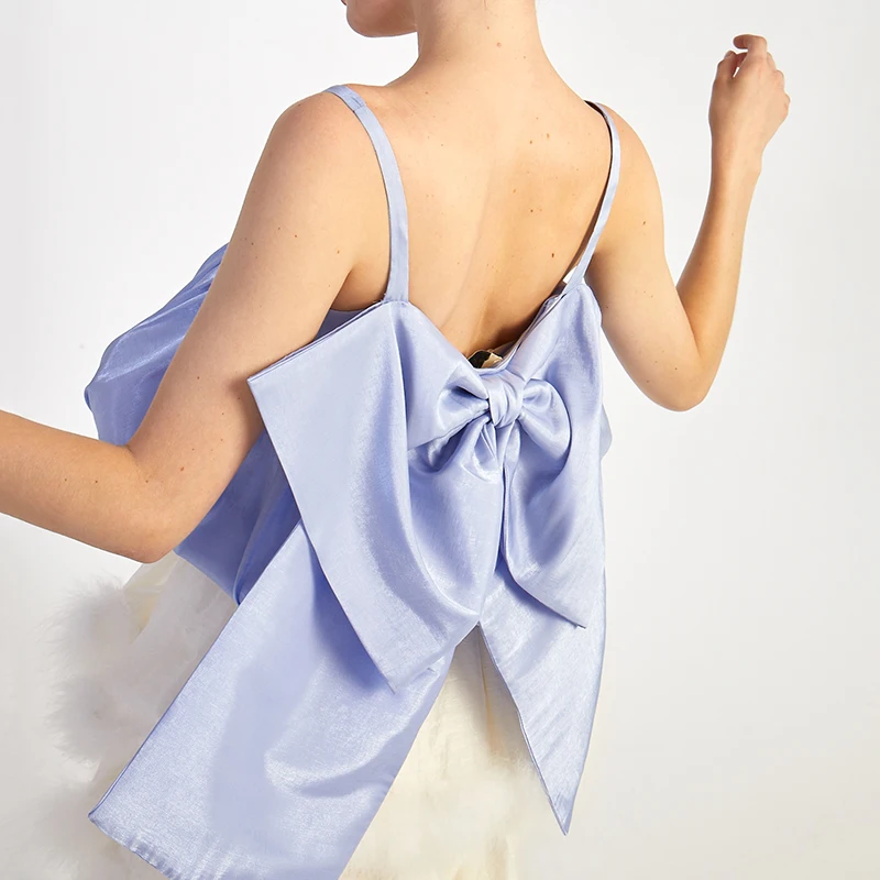 Runway Designer Summer Kawaii  Camisole Women Tops Vest Backless Chic Big Bow Short Women Crop Top Sweet Ladies Clothes SL237