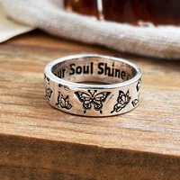 vintage engraving butterfly ring creative personality single ring index finger ring