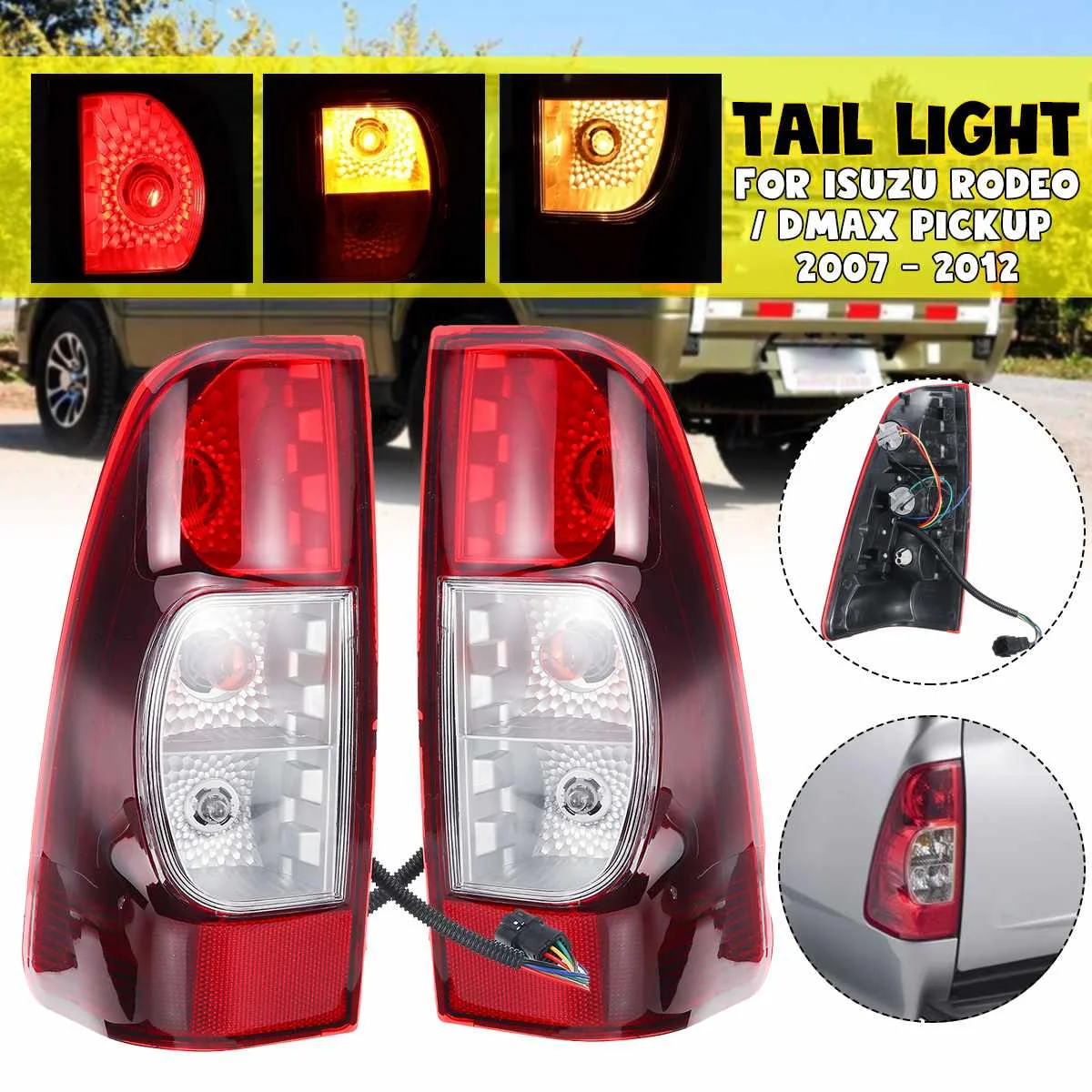 

1Pair 12v Car Tail Light With Bulb For Isuzu Rodeo DMax Pickup 2007 2008 2009 2010 2011 2012 Rear Fog Brake Lamp Taillight DRL