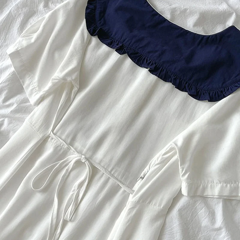 

EBAIHUI Summer Women's Dress 2021 Solid Peter Pan Collar Vintage A-line Elegant Short Sleeve High Waist Office Lady Midi Dresses