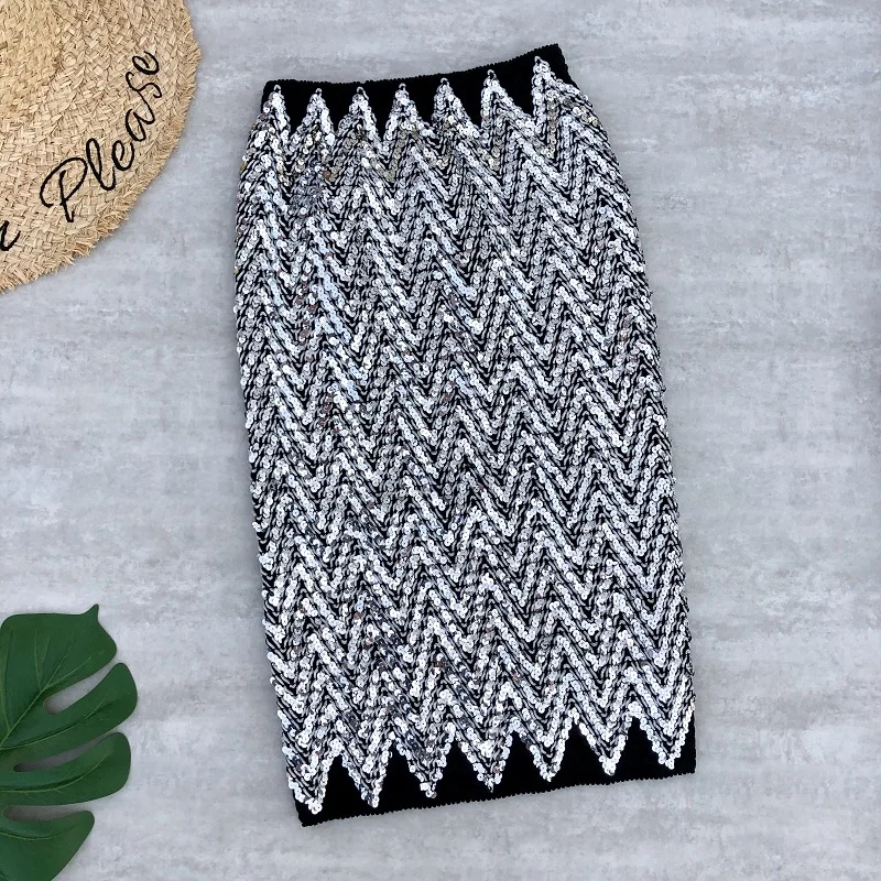 Sequins silver Женские юбки средней длины с золотыми блестками, облегающая юбка средней длины с высокой талией, эластичная юбка-карандаш, Сексуальные вечерние длинные юбки - Цвет: Sequins silver