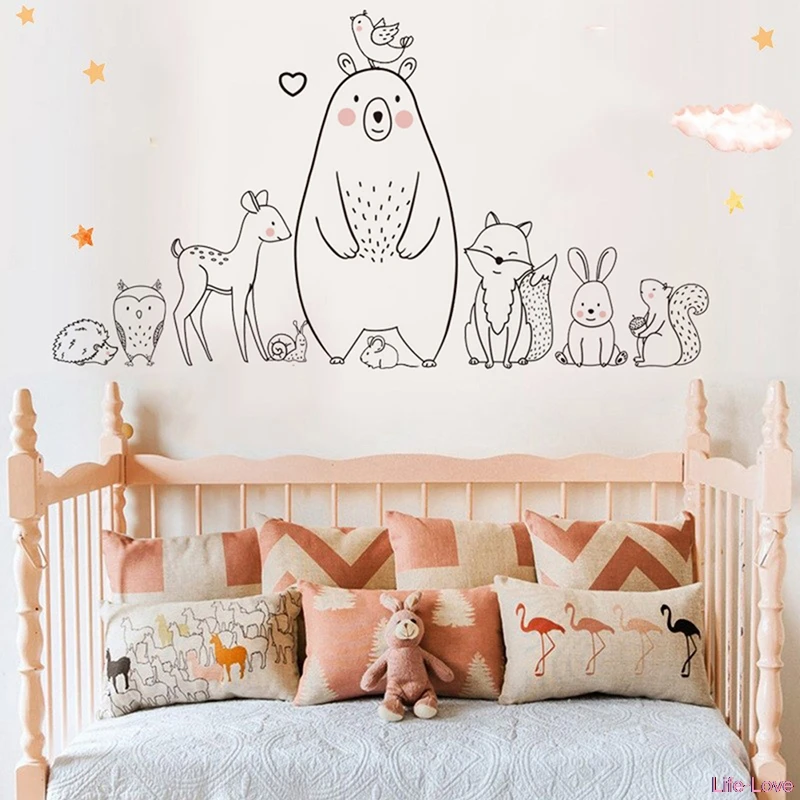 

Cartoon Animal Wall Sticker Shy Bear Fox Baby Room Creative Nursery Decals Adhesive Home Decor Wallpaper Supply