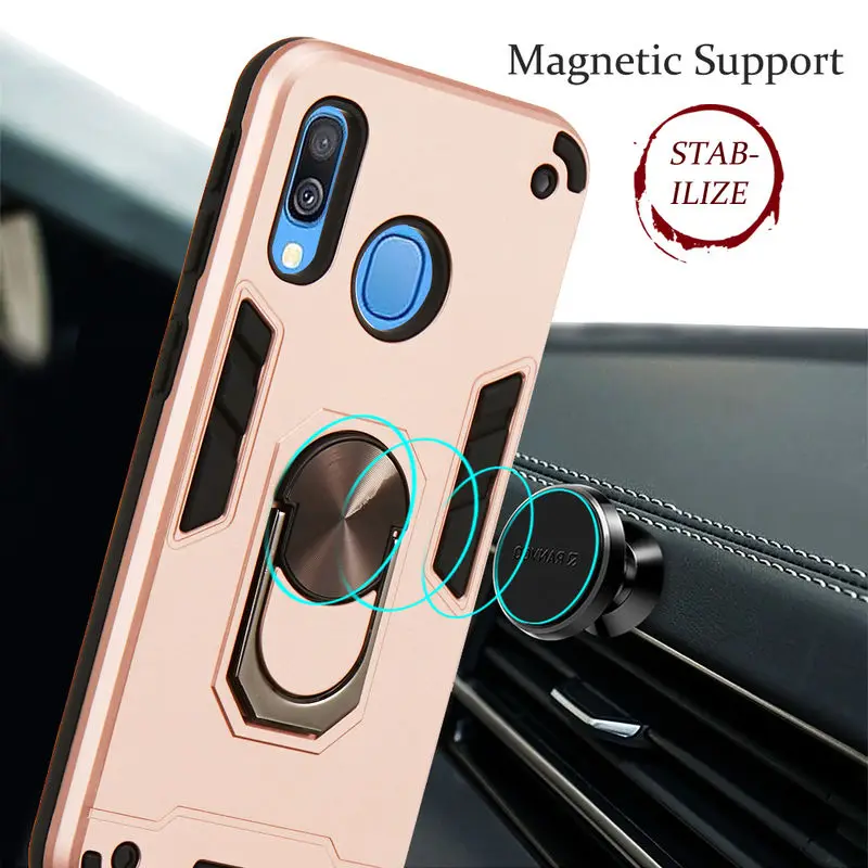 

Shockproof Case For Samsung Galaxy A40 Metal Finger Ring Back Cover For Samsung A40 SM-A405FN A405FN A405 Heavy Protective Cases