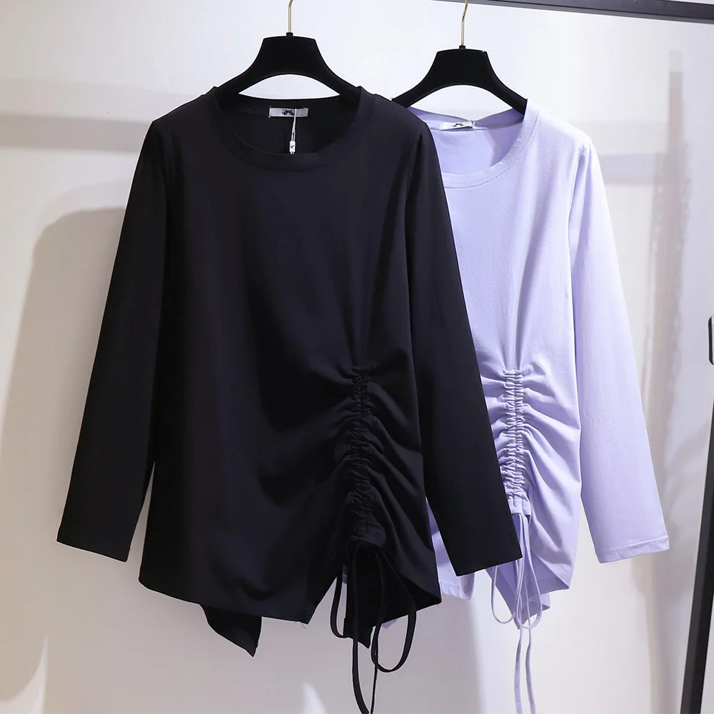 

size 10XL 150kg Women T Shirt Long Sleeve Solid Color Large Top O Neck Big Tshirt Cotton Autumn Tee Shirt For Femme