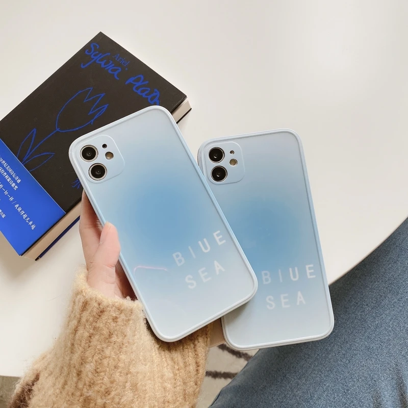 

В стиле ретро синий градиент море в Корейском стиле чехол для мобильного телефона для iPhone 12 11 Pro Max Xr X Xs макс 7 8 Пульс SE 2020 Чехол Мягкий силикон...