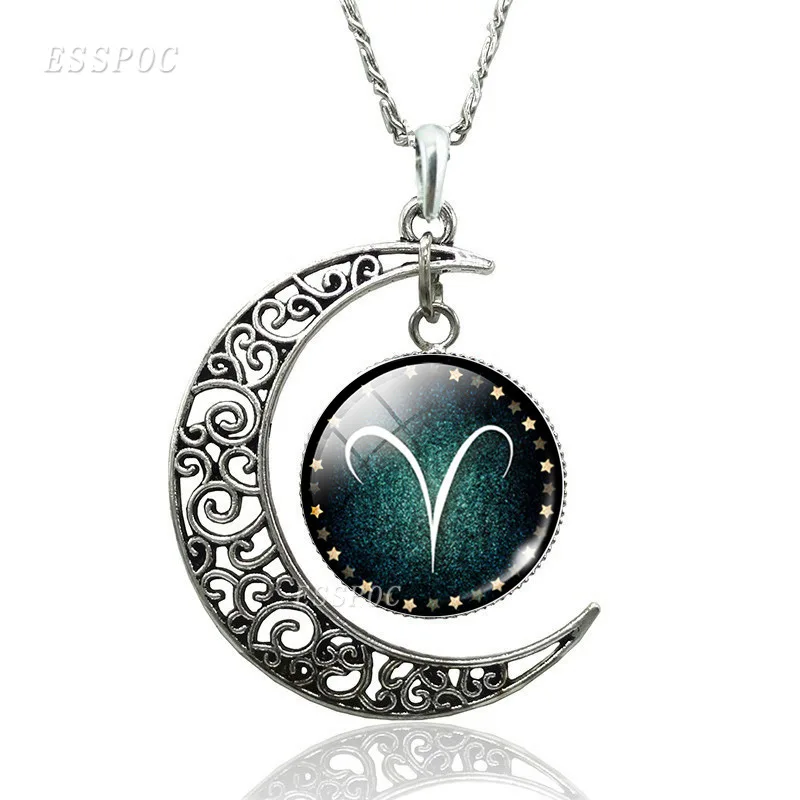 

12 Constellation Symbol Necklace Foreign Trade Explosion Time Stone Crescent Pendant Ornaments