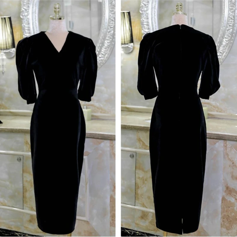 Elegant Spring Summer Dress Women French Style Fashion Sexy Velvet Vestidos Robes | Женская одежда