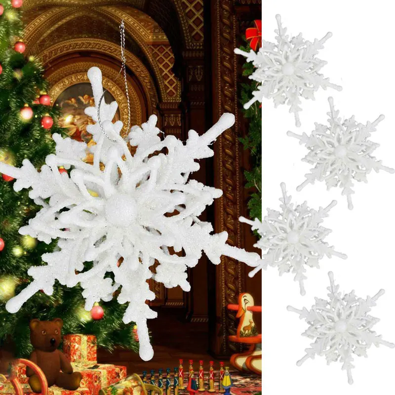 

12cm Large Snowflake Xmas Hanging Pendants White Glitte Christmas Tree Decorations Ornaments New Year Home Party Decor navidad