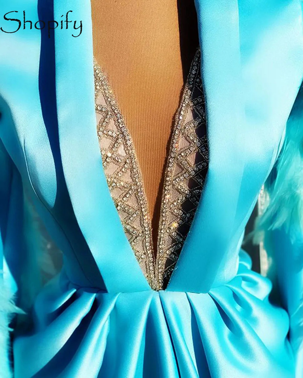 

Long Sleeve Evening Dress 2020 Elegant Straight Deep V-neck Feather Dubai Women African Mint Green Formal Gowns