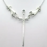 new long fashion sword hand necklace pendant gothic jewelry dark dagger mens and womens satan statement gift