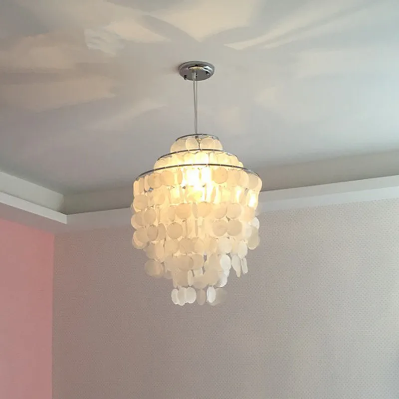 

DIY modern white natural seashell pendant lamp fixture E27 Lights Dia 26/30/45cm Shell lamps for bedroom home living room