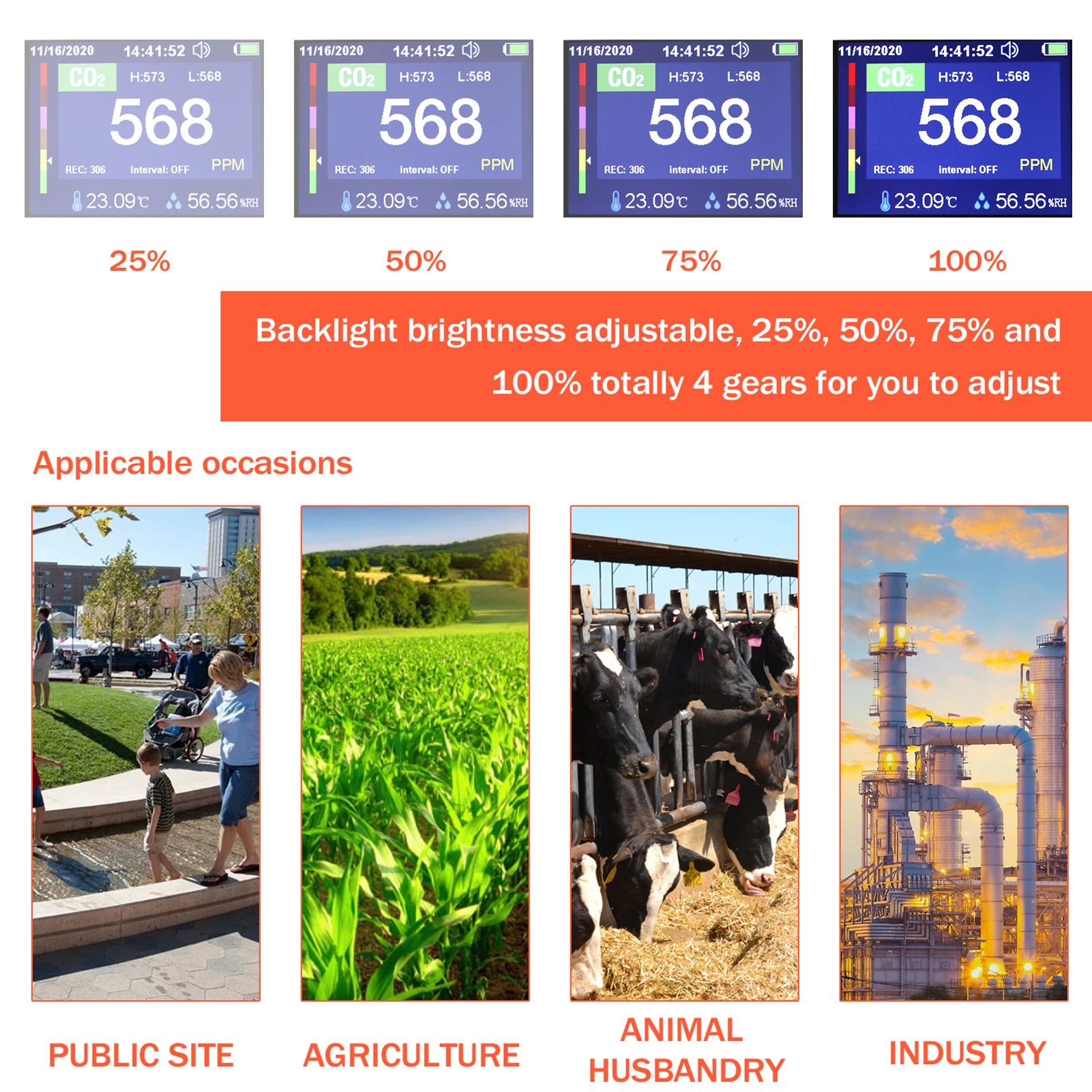 

CO2 Detector Monitor Portable Carbon Dioxide Meter with Storage Box Support Generate and Export PDF File Air Quality Tester