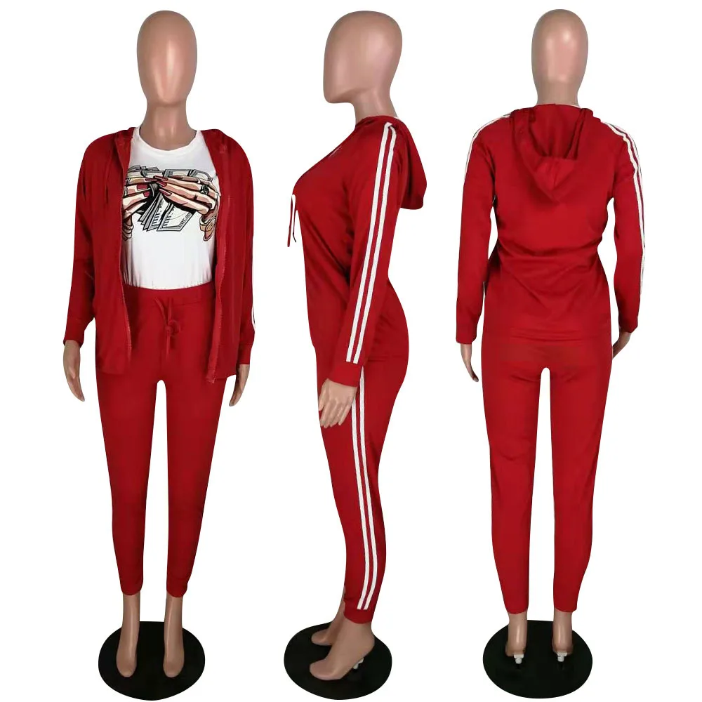 

HAOOHU Plus Size Matching Set Tracksuit Women Clothes Long SleeveTop+Side striped pants Fall 2019 Streetwear Casual 2 Piece Set