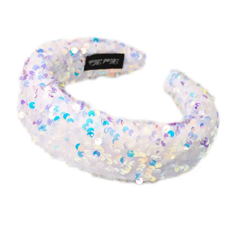 Women Girl Glitter Sequins Wide Headband Reflective Colorful Sponge Padded Hair Hoop Dance Party Styling Thick Boutique Headwear | Красота и