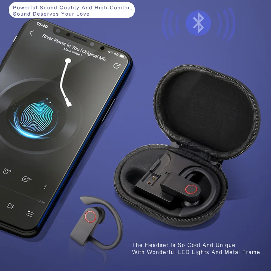 TWS Sports Wireless Bluetooth Earphone Headphones Ear-hook Stereo Earbuds Earphones IPX5 Waterproof with Mic Phone Headset