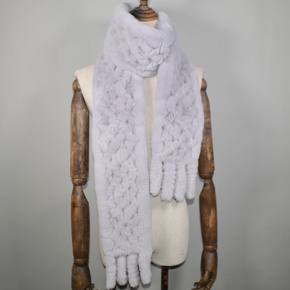 Новые длинные Стиль женская зимняя Настоящий мех кролика шарф из натурального