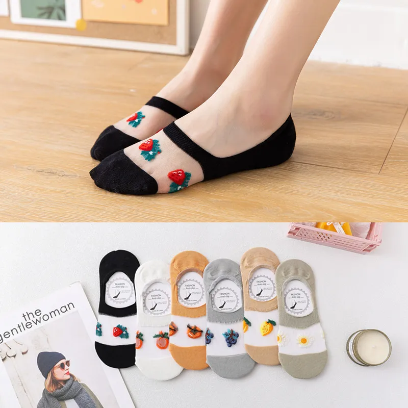 

Novelties 5 pairs Women's socks cute Invisible short peach cool no-show lace summer Kawaii Transparent fashion socks Lot cotton