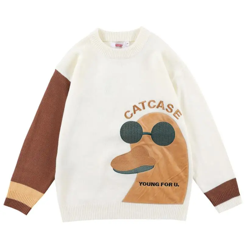 

Cartoon Embroidery Simplicity Sweater Men 2021 Autunm Winter Hip Hop Streetwear Sweater Harajuku Knitting Pullover Tops w2356