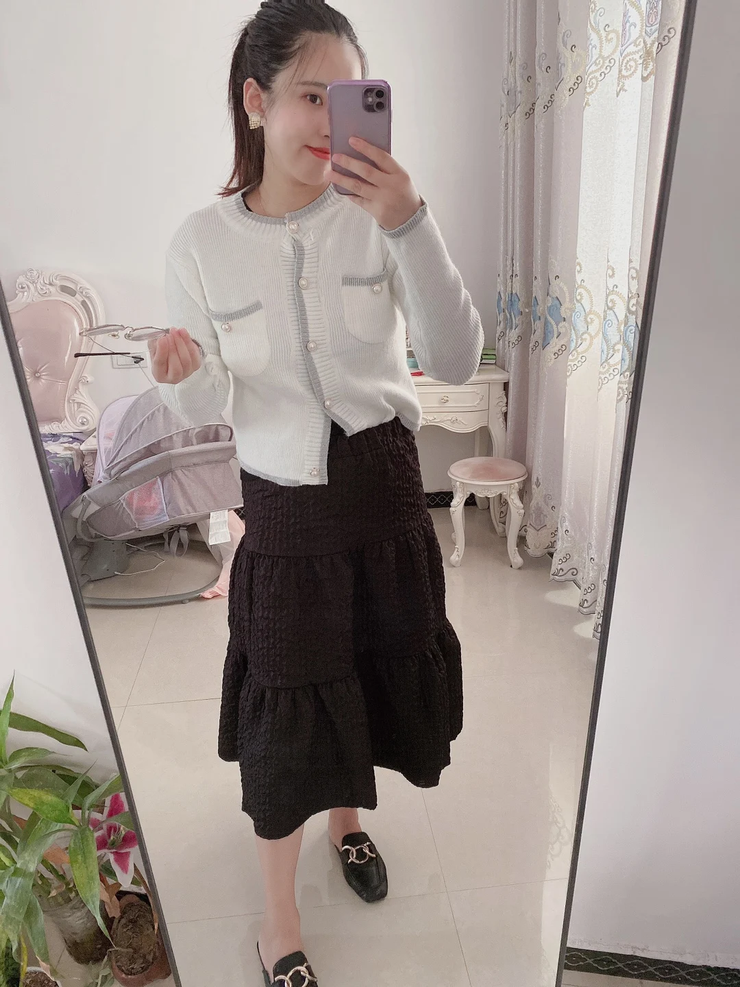 Черная юбка из высококачественного жаккардового материала Женская однотонная