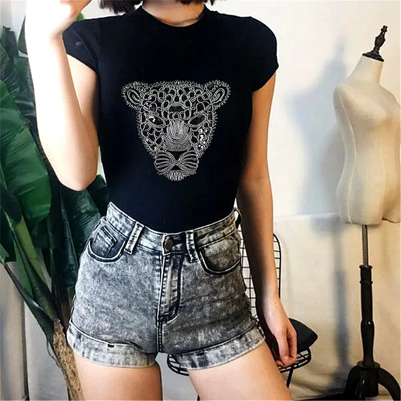 Одежда женская рубашка Топ Сделай Сам Большой патч Леопард голова блёстки дело с