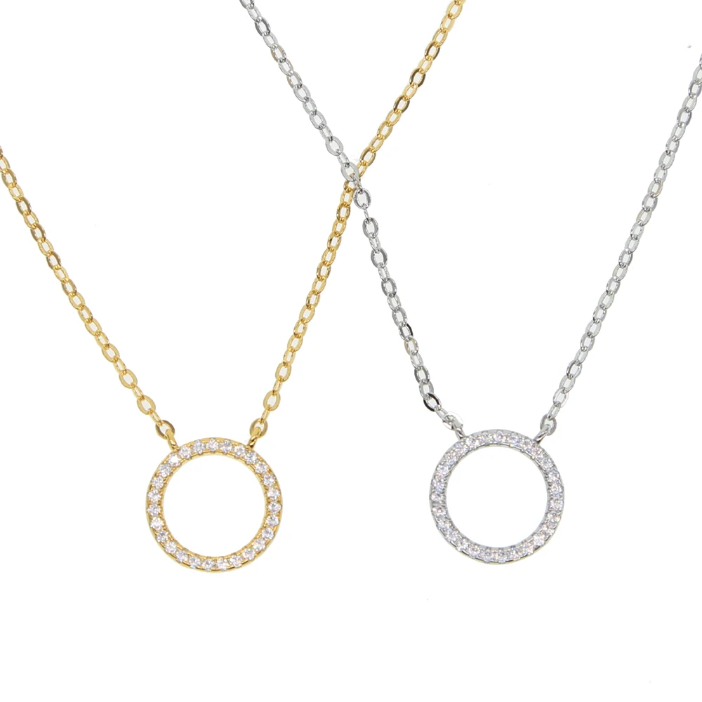 factory promotion 100% 925 sterling silver simple geomtric design micro pave cz circle round pendant necklace | Украшения и
