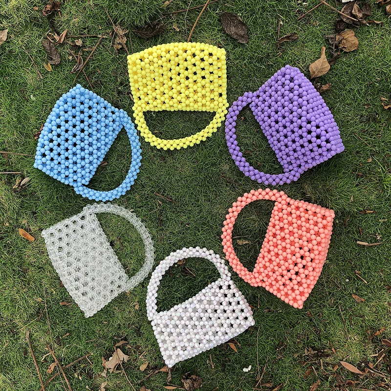 

Popular Bead Bag Triangl Hand-woven Pearl Handbag Unique Design Colourful Ladies Party Bag Totes Acrylic Evening Party