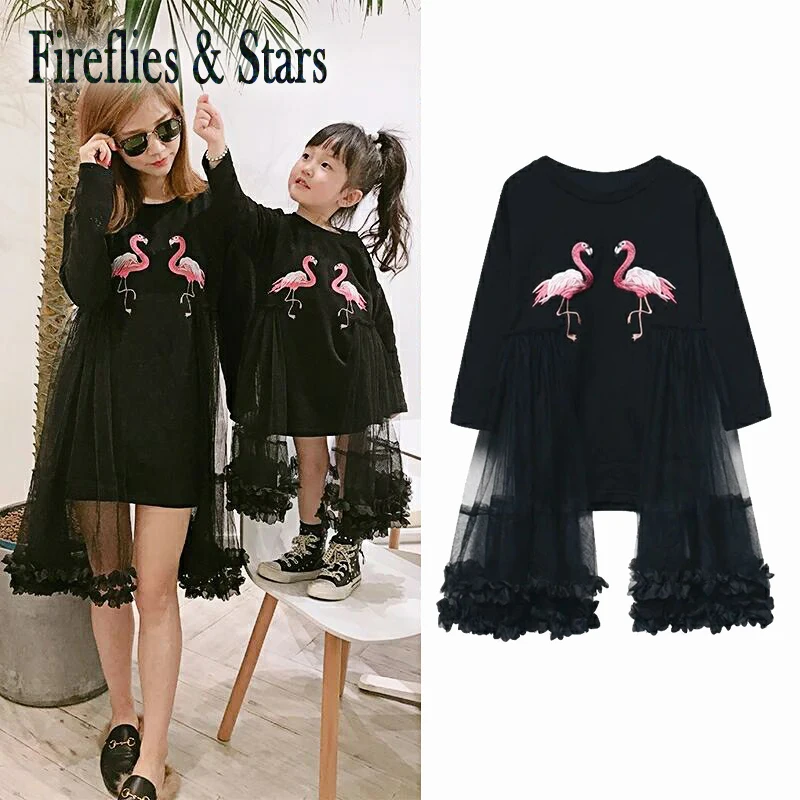 Весенне зимнее платье для мамы и дочки Одинаковые комплекты семьи Платье ребенка