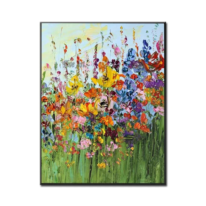 

Outdoor Landscape Knife Flower Oil Painting Canvas Wall Art Real Hand-painted Texture Flowers Wall Panel Art For Hotel Decor