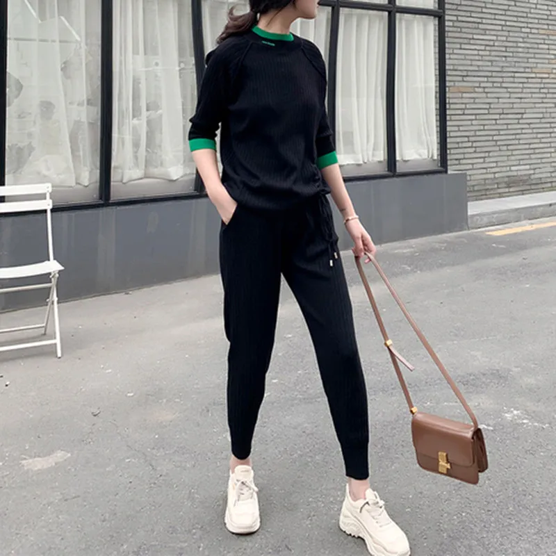 

knitted double-faced cashmere women's two-piece temperament wide-leg pants wholesale and direct sales set are very popul