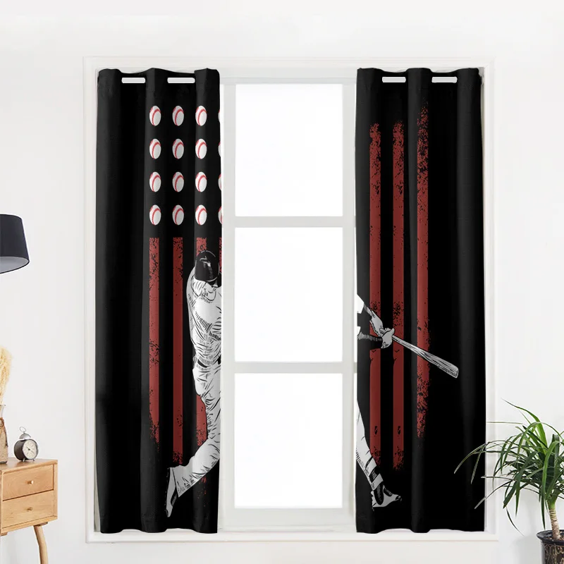 Занавеска на окно Спортивная Черная бейсбольная занавеска с американским флагом