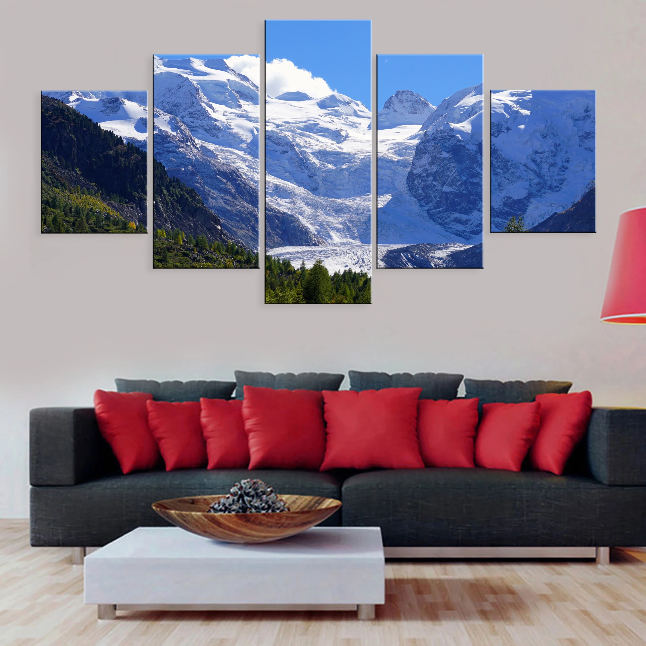 

Hd 5 Pieces Artwork Modular Poster Painting Canvas For Room Home Decor Framework Landscape Snow Mountain Beautiful Scenery
