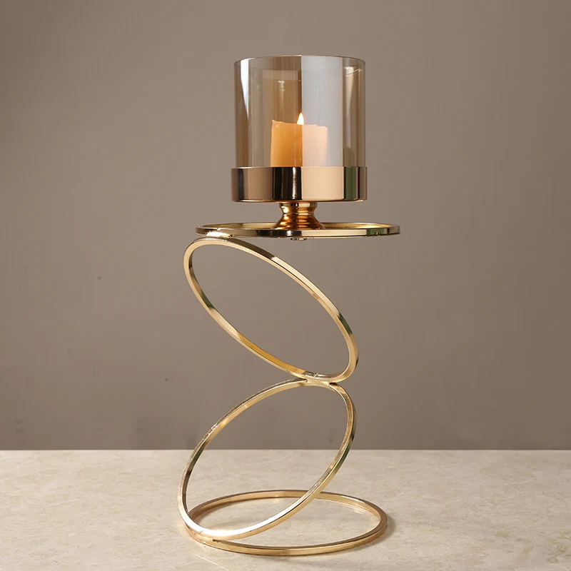 

Luxury European Dinning Table Personalized Candle Holder Golden Mercury Glass Stand Crystal Candlestick Gold Decoration Home New