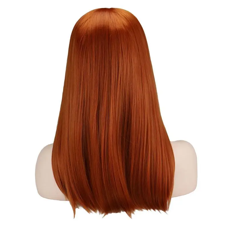 

WHIMSICAL W Medium Long Straight Wigs For African American Women Orange Brown Middle Part Heat Resistant Synthetic Wig Peruca