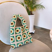 handmade crochet colorful daisy handbag knit apricot grey bag cute purse with flower pattern soft wool bags for winter