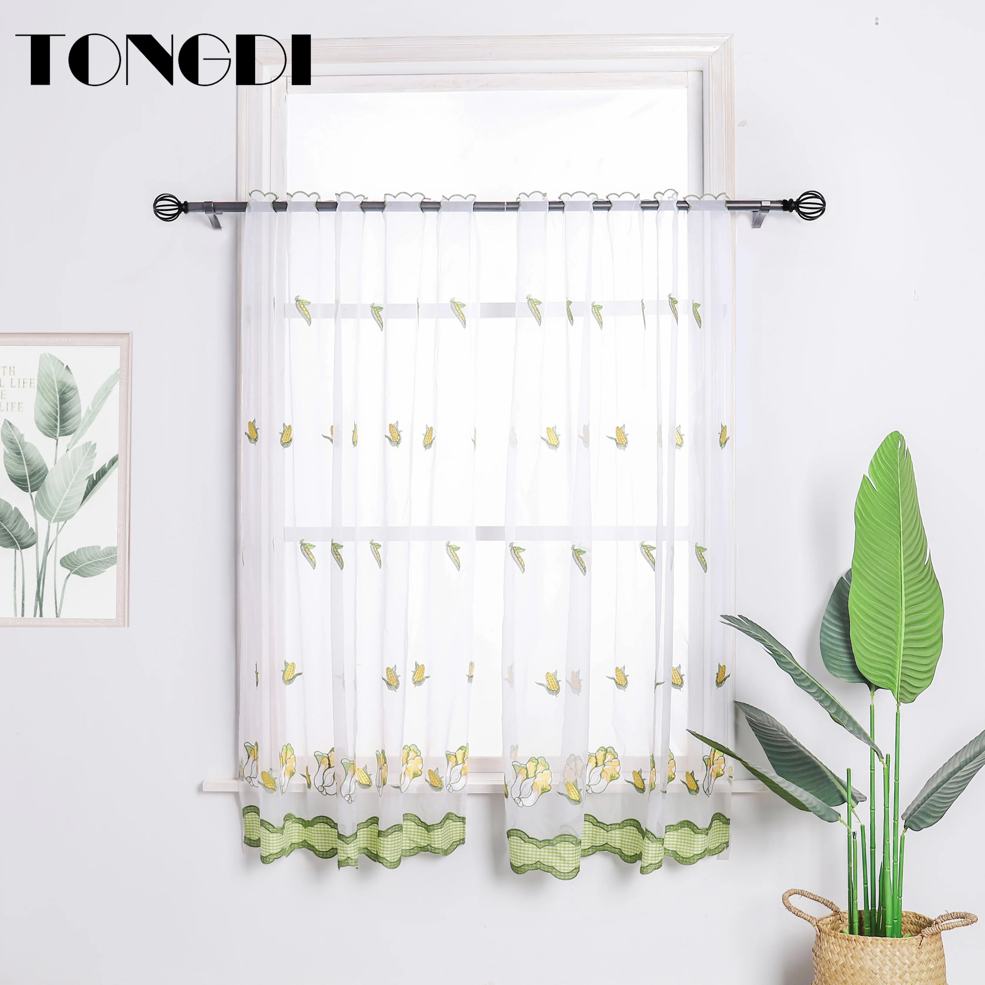 TONGDI домашние кухонные занавески короткие яруса мультяшная вышивка капуста тюль