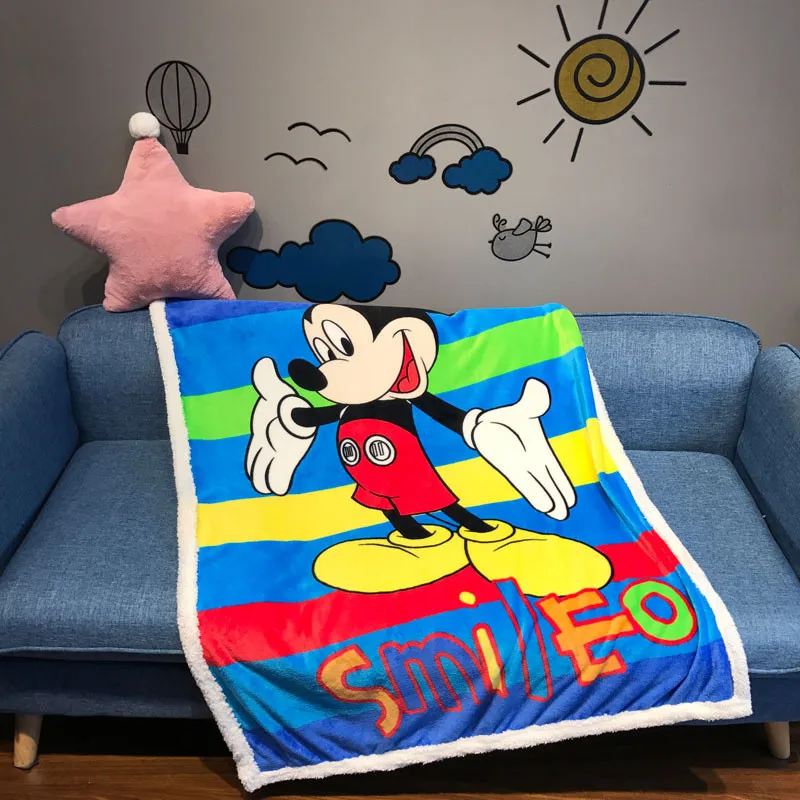 smile mickey Флисовое Флисовое одеяло с изображением Минни Маус из мультфильма Дисней, овечьей шерсти, теплое детское одеяло, детский коврик для дивана, простыни, подарок - Цвет: smile mickey