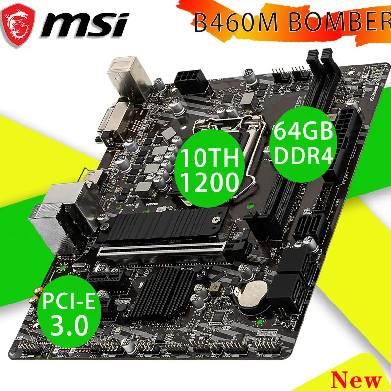 Verkaufen 2021 Mainboard MSI B460M B460 BOMBER LGA 1200 Buchse Intel B460 DDR4 Speicher 64GB PCI-E 3,0 M.2 Micro ATX Neue Desktop Motherbord