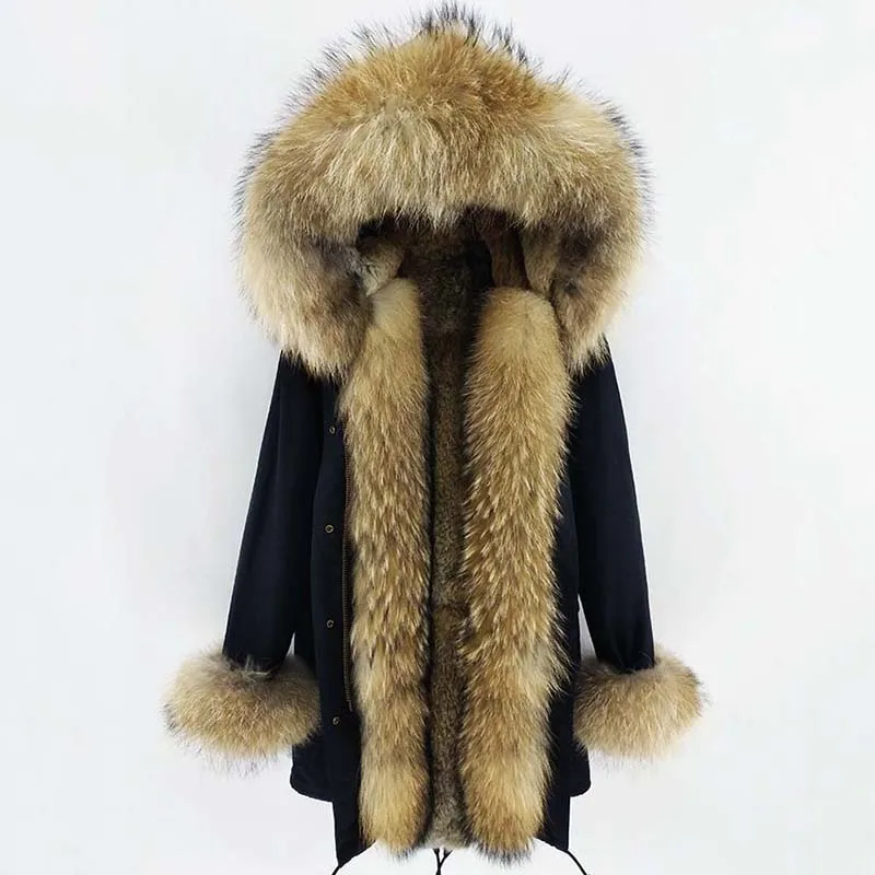 Женская парка с капюшоном теплая длинная куртка воротником из 2020 натурального